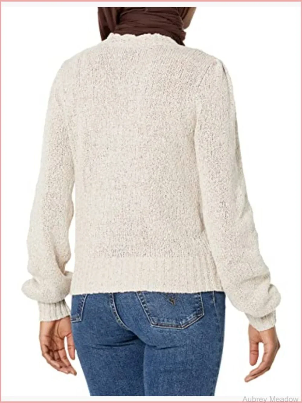 Scallop Neckline Puff Sleeve Cropped Cardigan